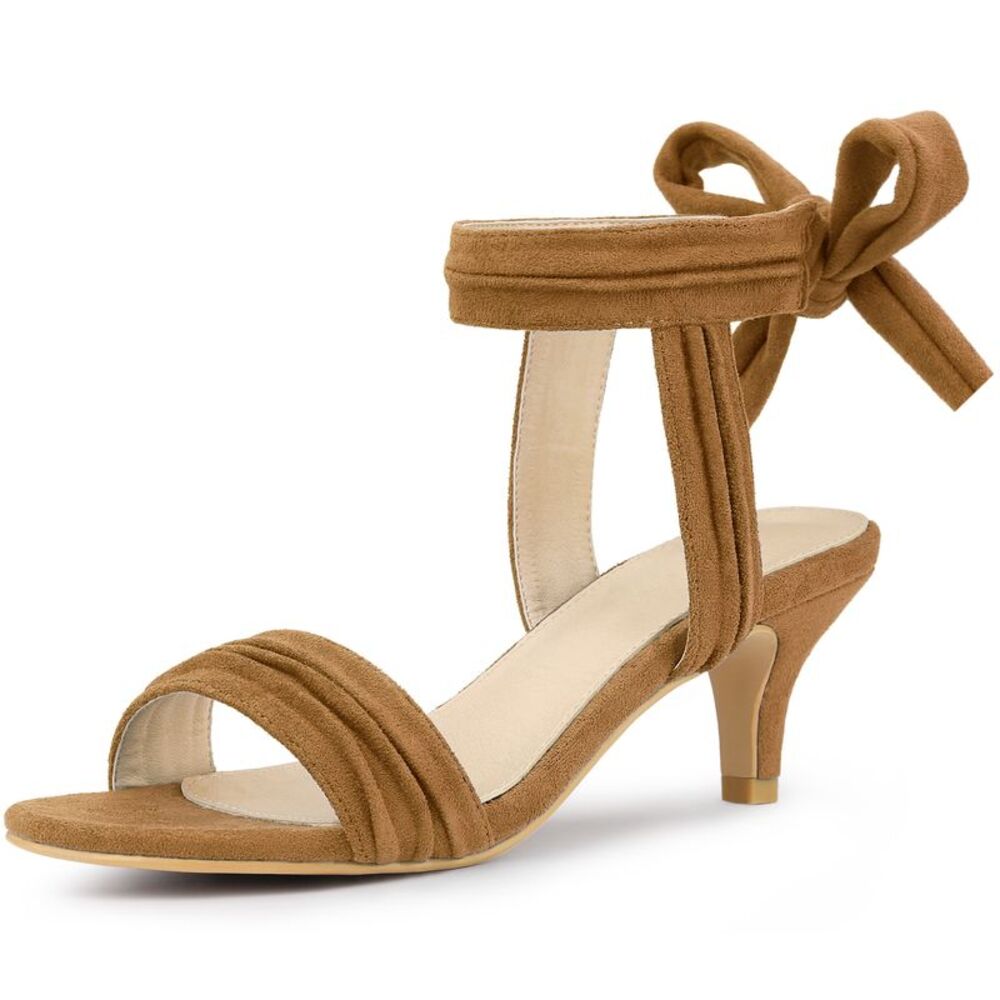 Open Toe Ankle Tie Bridal Kitten Heels Sandals Brown